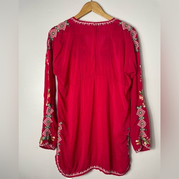 Johnny Was Vanessa Red Embroidered Semi Sheer Tunic Blouse - Picture 6 of 11